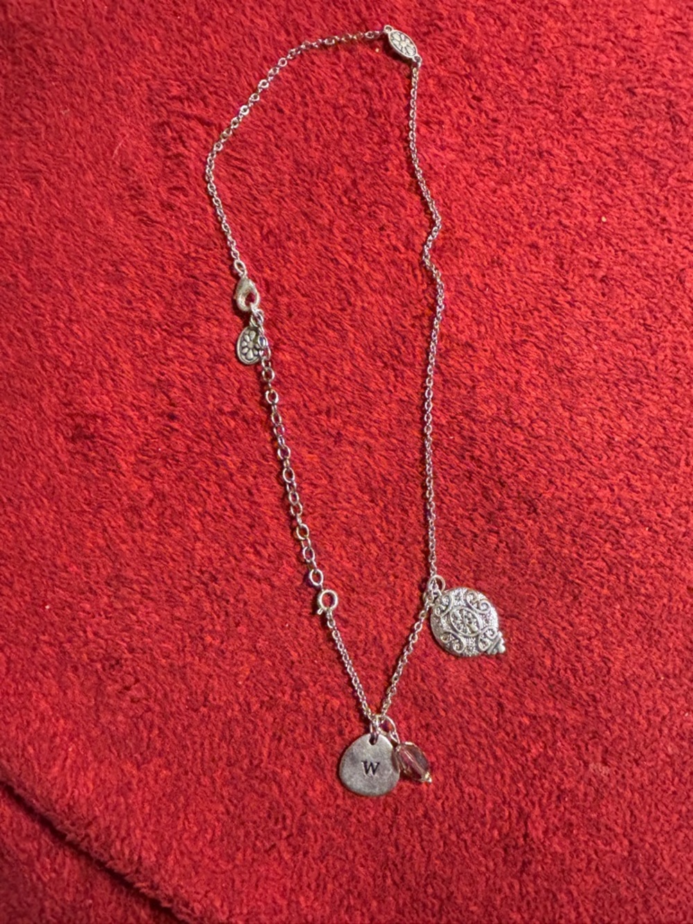 Silver 'W' Initial Necklace with Decorative Filigree Charm